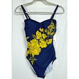 Gottex One Piece Swimsuit, Size 6, Blue Gold Floral , New! Retail $128
